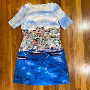 Vibrant unique seaside scene dress by Rafaella Weekend